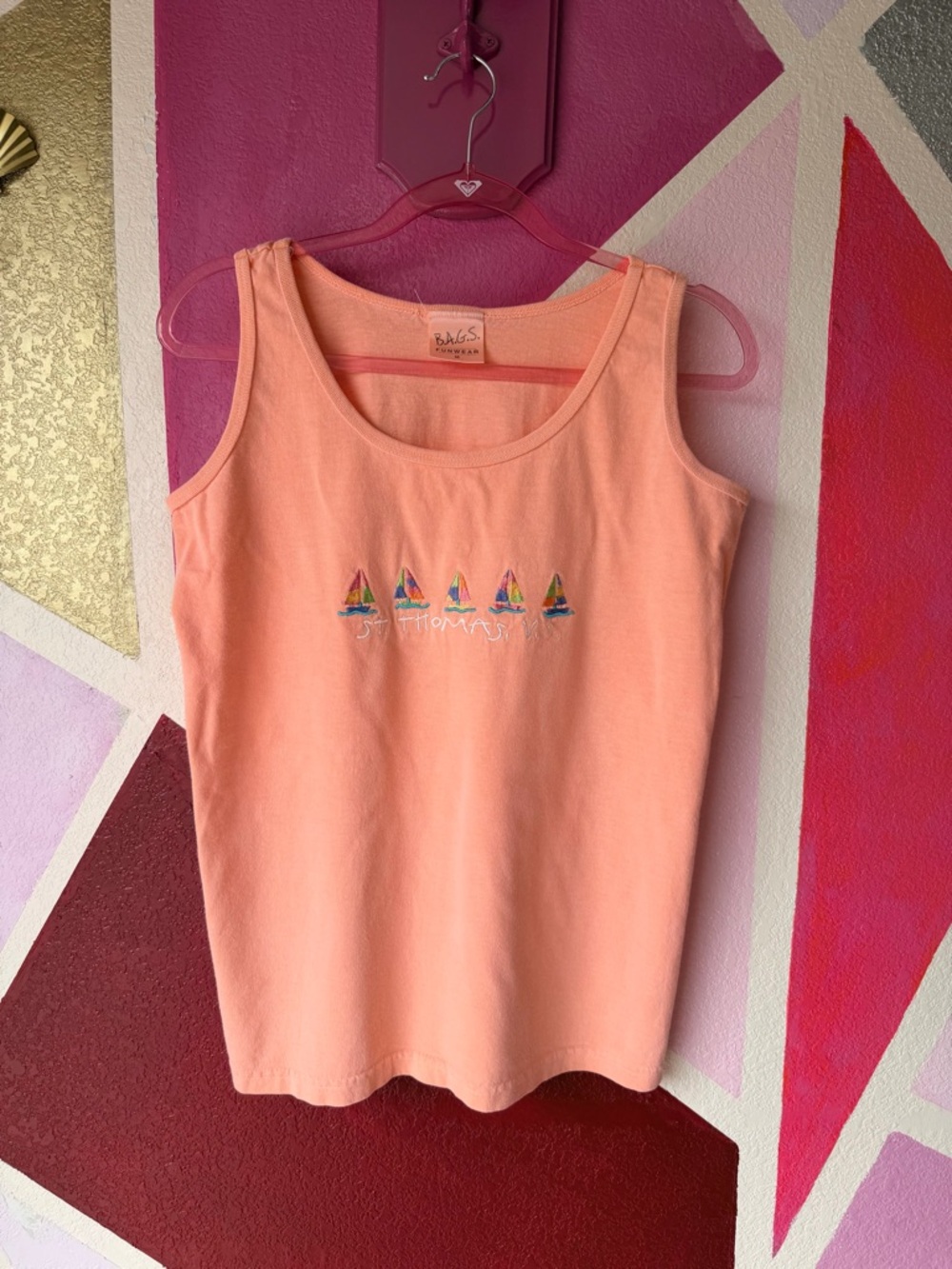 Peach Embroidered Sailboat Tank Top - Picture 2 of 7